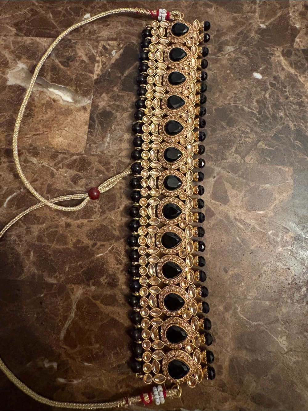 Hand Crafted Gold and Black Beaded Choker Necklace